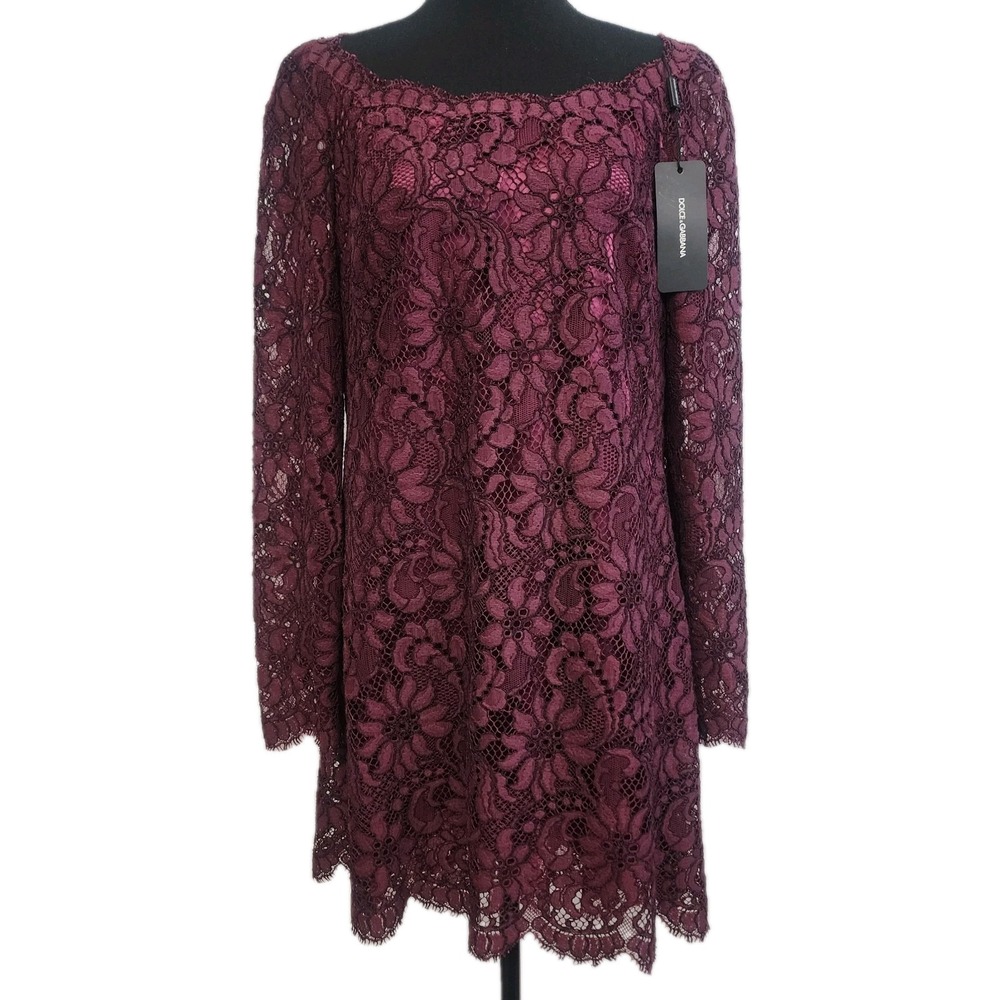 NEW Dolce & Gabbana Lace Dress 46 Dark Purple Romantic Luxe Cocktail Party $2745